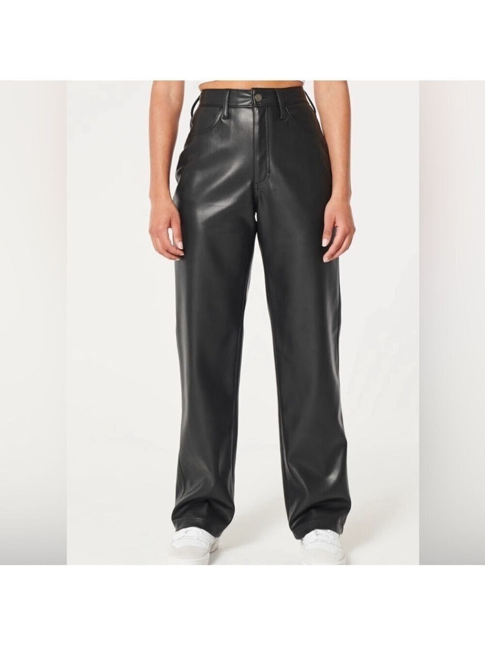 Hollister black vegan leather high rise straight leg dad pants size 25